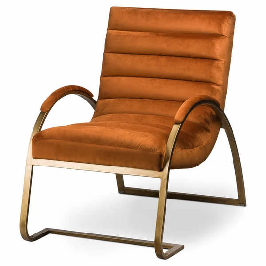 Pre - Orderorange Brass Velvet Chair, Orange Chair, Burnt Velvet Chair, Lounge Occasional Chairs