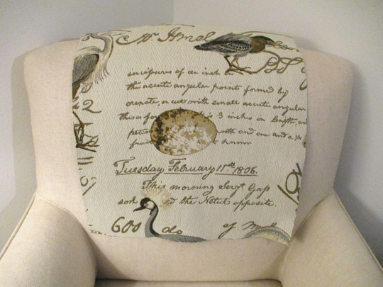 Headrest Chair Cover in French Stamp Onyx/Natural Fabric Cotton Fabric, 30" X 14", Recliner/Chair/Sofa Head Rest