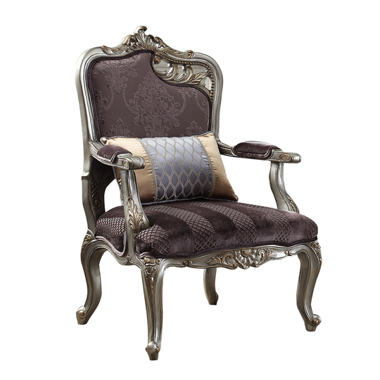 ACME Picardy Chair with 1 Pillow in Velvet and Antique Platinum