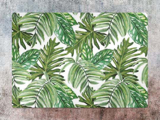 Jungle Leaves Chair Mat, Green Splat White Vinyl Floor Exotic Protective Pvc Area Rug, Housewarming Gift