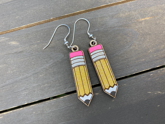 Pencil Earrings, Teacher Appreciation Gift, Wood Small End Of Year Dangles