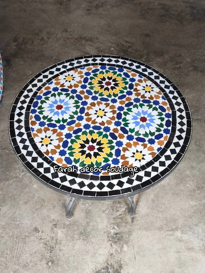 Mosaic Patio Table For Roof Deck, Handmade Round Moroccan Outdoor/ Indoor Table, Mosaic Garden Table