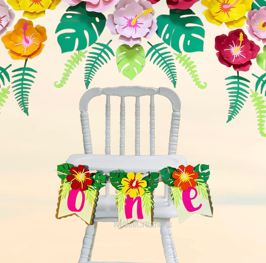 Hawaiian Banner/Hawaiian High Chair Banner/First Birthday Banner/Hibiscus Flowers/First Photo Shoot/Luau Banner/Tropical Party/One