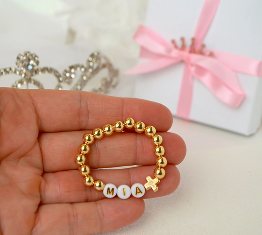 14K Gold Cross Baby Bracelet, Girls Personalized Shower Gift, First Communion Toddler Newborn Baptism