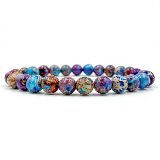 Premium Handmade Natural 8mm Imperial Galaxy Jasper Mala Gemstone Beaded Bracelet - Union Collection Great For Meditation, Wellness, Yoga
