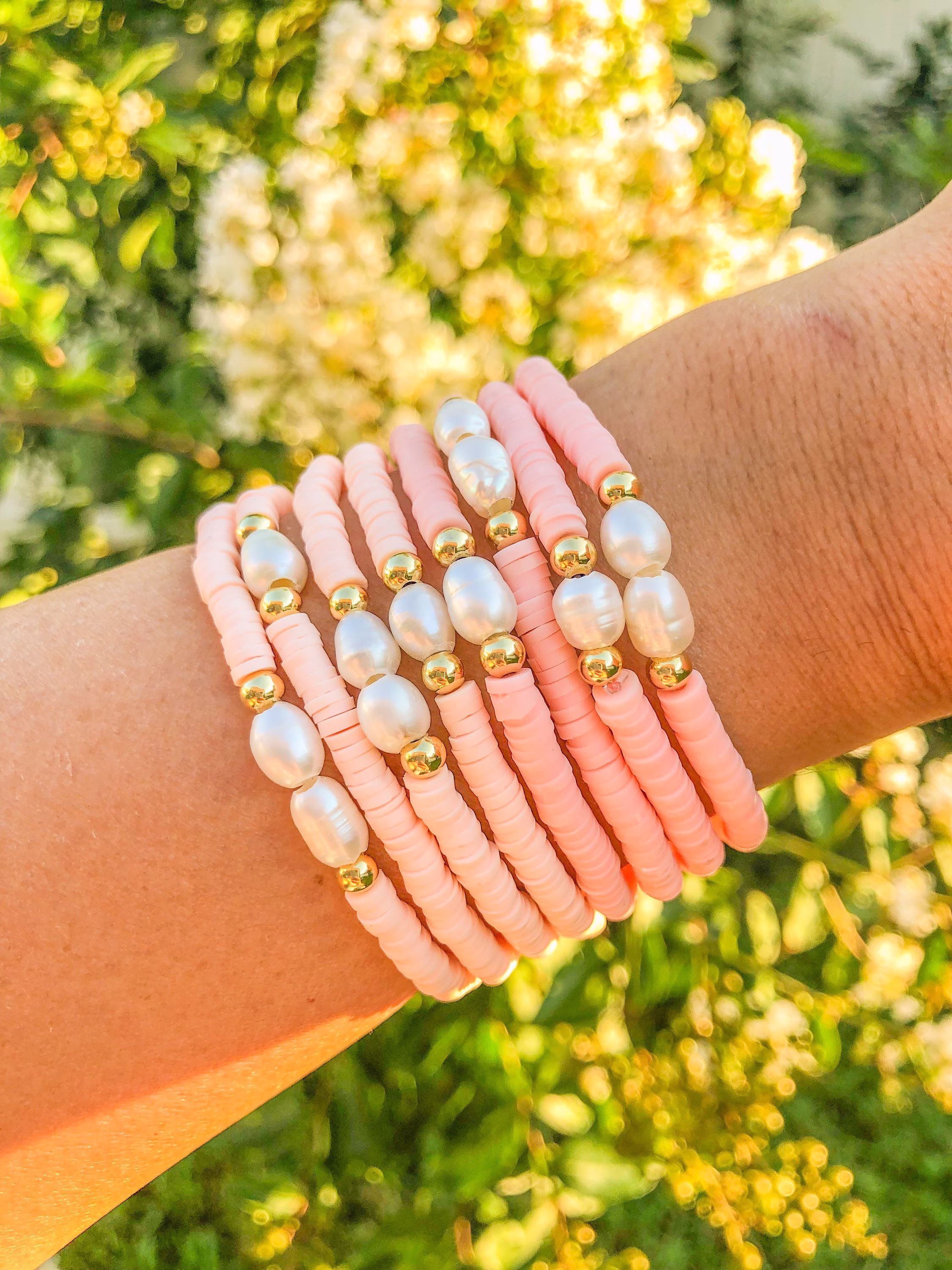 Pearl Bracelet, Freshwater Pearls, Pale Pink Bracelet, Pink Bracelet, Beaded Bracelet, Polymer Clay, Polymer Bracelet, Bracelet Set, Jewelry Set