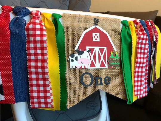 Barn High Chair Banner, Farm First Birthday, Red Birthday Decor, Cow Banner