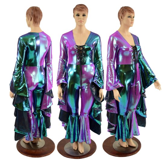 Quad Color Blocked Catsuit With Sorceress Sleeves Emk157688