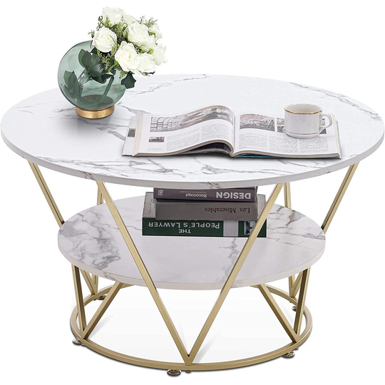 Ivinta Small Round Coffee Table, White Marble Coffee Table