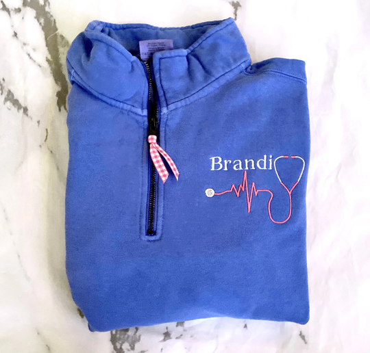 Nurse Personalized Ekg Comfort Colors Sweatshirt, Sweatshirt Gift, Rn Cna Jacket, Medical Staff Quarter Zip Custom Name