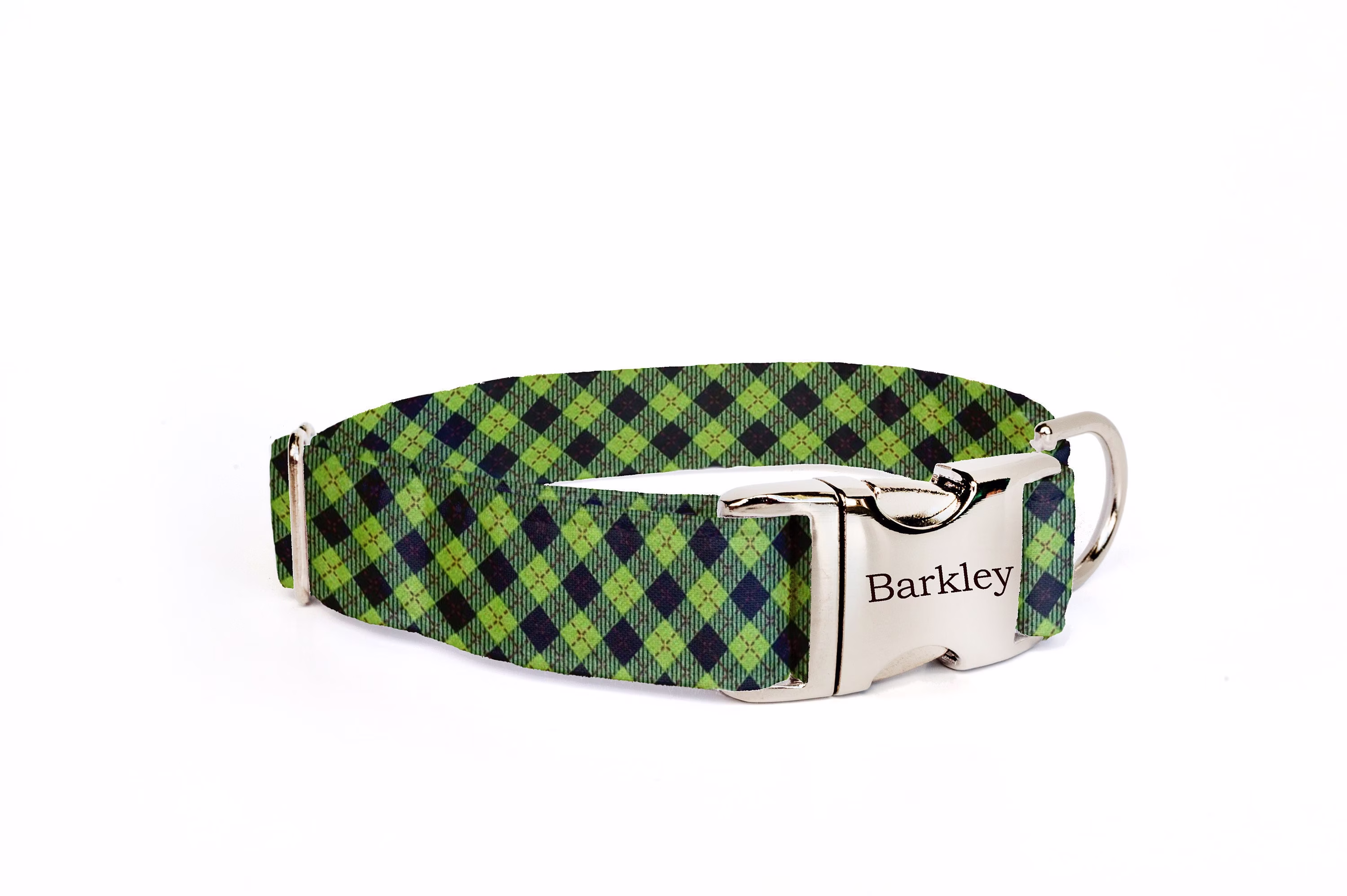 Dog Collar With Name, Green Plaid Collar, Name