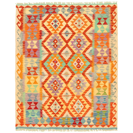 ECARPETGALLERY Flat-weave Bold and Colorful Multi Color Wool Kilim - 4'9 x 5'11