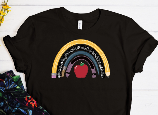 Rainbow Teacher Shirt, First Grade School Pencil Student Apple Teach Tee