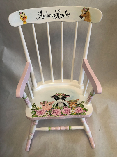 Hand Painted Barnyard Babies Rocking Chair, Baby Shower Gift, Kids Chairs, Rockers