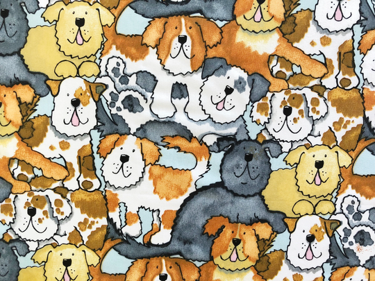 Dog Friends Illustration All Over Quilting Cotton Fabric By 1/4 Or 1/2 Yard, Fat Quarter Fabric, Lover