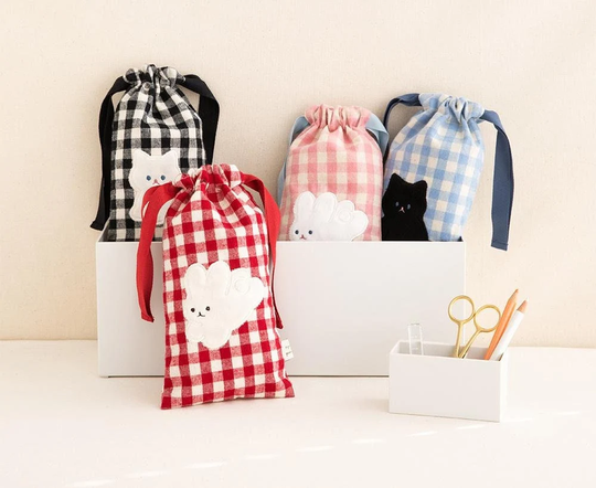 Bunny Kitty Check Pencil Pouch/Pen Case Zipper Bag Makeup School Supplies
