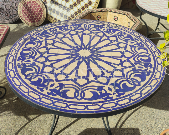 Round Mosaic Table For Outdoor Patio, Unique Pattern, Dinner & Coffee Table, Custom Design, Handcrafted Table, Outdoor Patio Decor