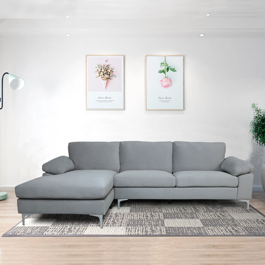 Modern Sectional Sofa Velvet Upholstered Chaise L-shape 3 Seating Left Hand Facing Sofas & Couches with Pillow Top Arm Sofa