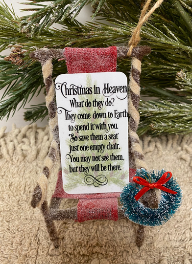 Christmas in Heaven Ornament Chair Ornaments Decor Memory Red Holiday Empty