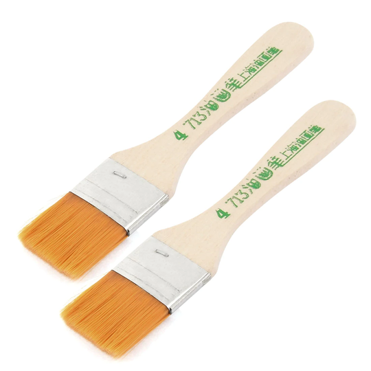 1.1" Width Soft Bristle Painting Drawing Oil Paint Brush Pen 2pcs - Silver Tone,Wood Color,Brown