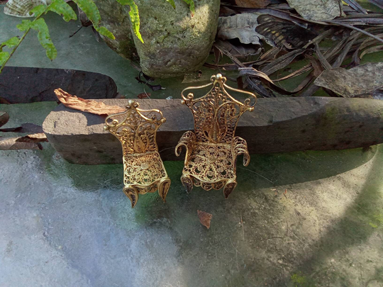 800 Silver Vermeil Doll House Chairs - Marked Miniature Toy Furniture Excellent Condition