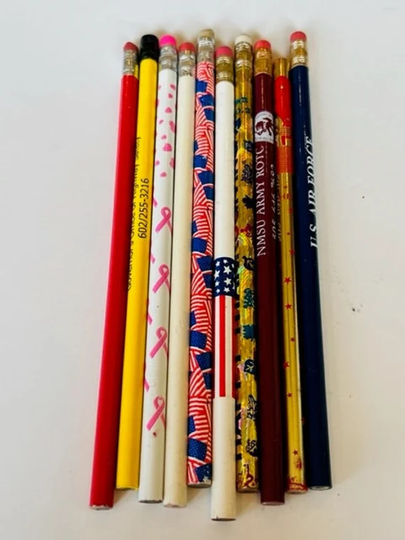 Pencil Vtg School Advertising Writing Instrument Lot Cartoon Anime Gold Flag Usa