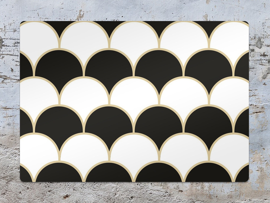 Elegant Scallop Geometric Chair Mat, Black Splat White Vinyl Floor Tiles Protective Pvc Area Rug, Kids Room Decor