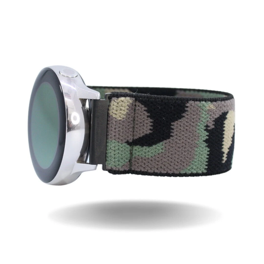 Elastic Samsung Galaxy Active 1 & 2 Watch Band - Fits 40mm & 44mm Comes With 20mm Adapters Green Camo Military Army Stealth Gift