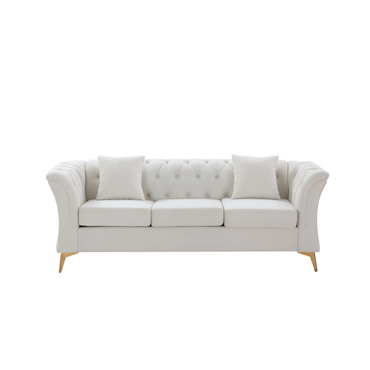 Modern Chesterfield Curved Sofa Tufted Velvet Couch 3 Seat Button Tufed Loveseat with Gold Metal Legs for Living Room Bedroom