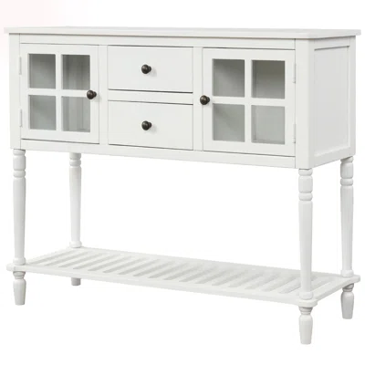 Sideboard Console Table With Bottom Shelf, Farmhouse Wood/Glass Buffet