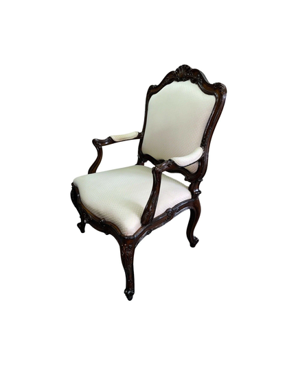 Vintage Carved Wood French Style Bergere Type Open Arm Chair