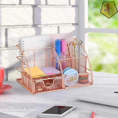 Rose Gold Desk Organizer,Mesh Pen Holder And Pencil Holder, Small Cute Office Supply And Gift For Women