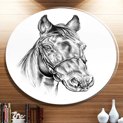 'Freehand Horse Head Pencil Drawing' Drawing Print on Metal