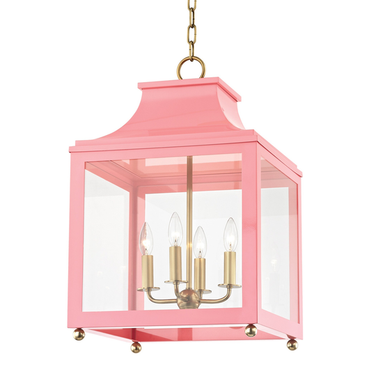 Mitzi by Hudson Valley Leigh 4-light Aged Brass Large Pendant with Pink Accents, Clear Glass