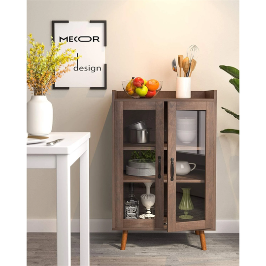 Kitchen Sideboard, Dining Storage Cabinet Buffet W/ Glass Door & Shelf