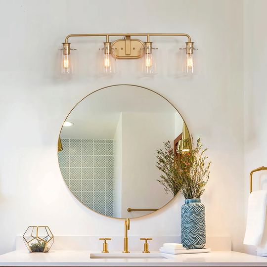Mid-century Modern Large 4-light Bathroom Vanity Lights Transitional Wall Sconces with Glass