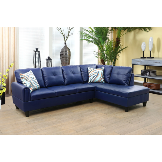 2-Pieces Sectional Sofa & Chaise,Navy Blue,Faux Leather(09730B-2)
