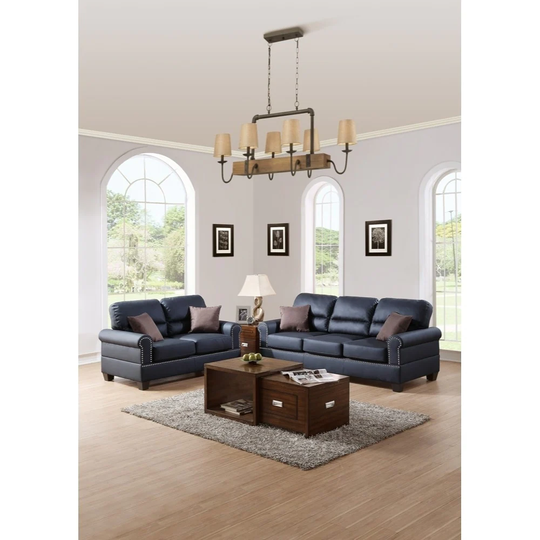 Bonded Leather 2 Pieces Sofa Set With Pillows In Black