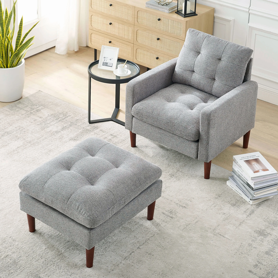 Modern Single Sofa Chair, Living Room Chair & Ottoman Sets, Comfortable Fabric Armchair