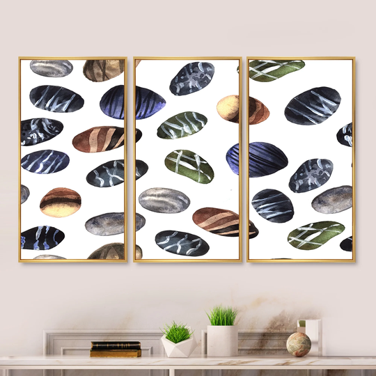 Designart 'Colorful Stones On White I' Modern Framed Artwork Set of 3 - 4 Colors of Frames