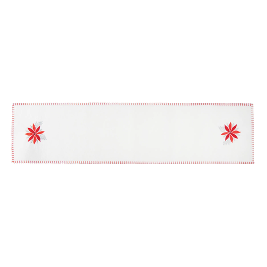 Poinsettia Christmas Felt Christmas Winter Table Runner - White