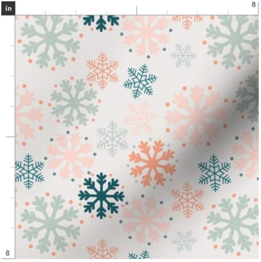 Pastel Christmas Snowflakes Fabric | Snowflake Winter Snow Made To Order By The Yard