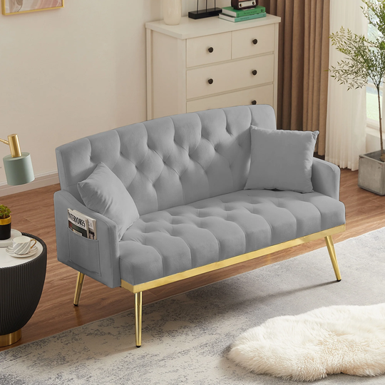 Modern Elegant Velvet Sofa, Accent Sofa Loveseat Sofa with Gold Metal legs and 2 pillows Tufted Chaise Lounge Sofa