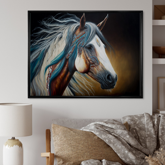 Designart 'Colorful Native American Horse II' Modern Framed Canvas Art Print