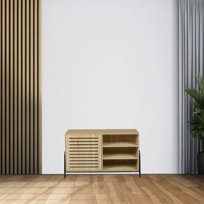 Sideboard Open Door Cabinet With Three Shelves Storage For Kitchen & Dining Storage