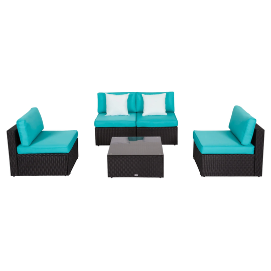 Kinbor 5 Piece Outdoor Rattan Sofa Set, Wicker Sectional Sofa Sets Patio Furniture, Conversation Set for Garden Porch Poolside