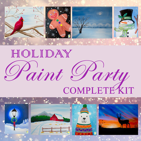 Virtual "Paint Night" Host Your Own Party Everything Included - Video Included Christmas Holiday Paintings