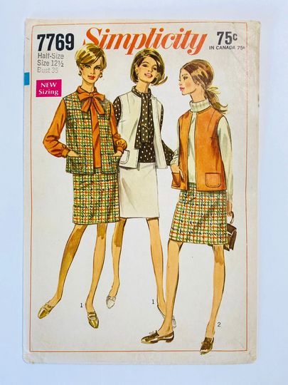 Simplicity 7769 Bust 35" B35 Vintage Mccall's 1960S Sewing Pattern 1968 Pencil Skirt 60S Vest Blouse