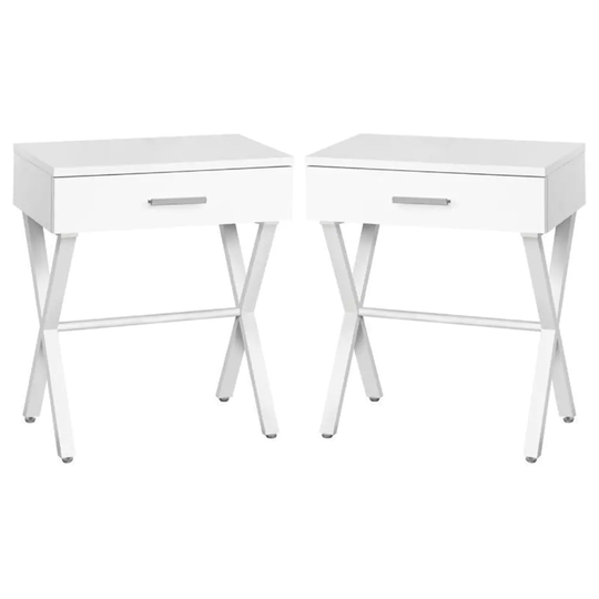 1 Drawer Metal End Table in White Finish - Set of 2 - 54 x 84