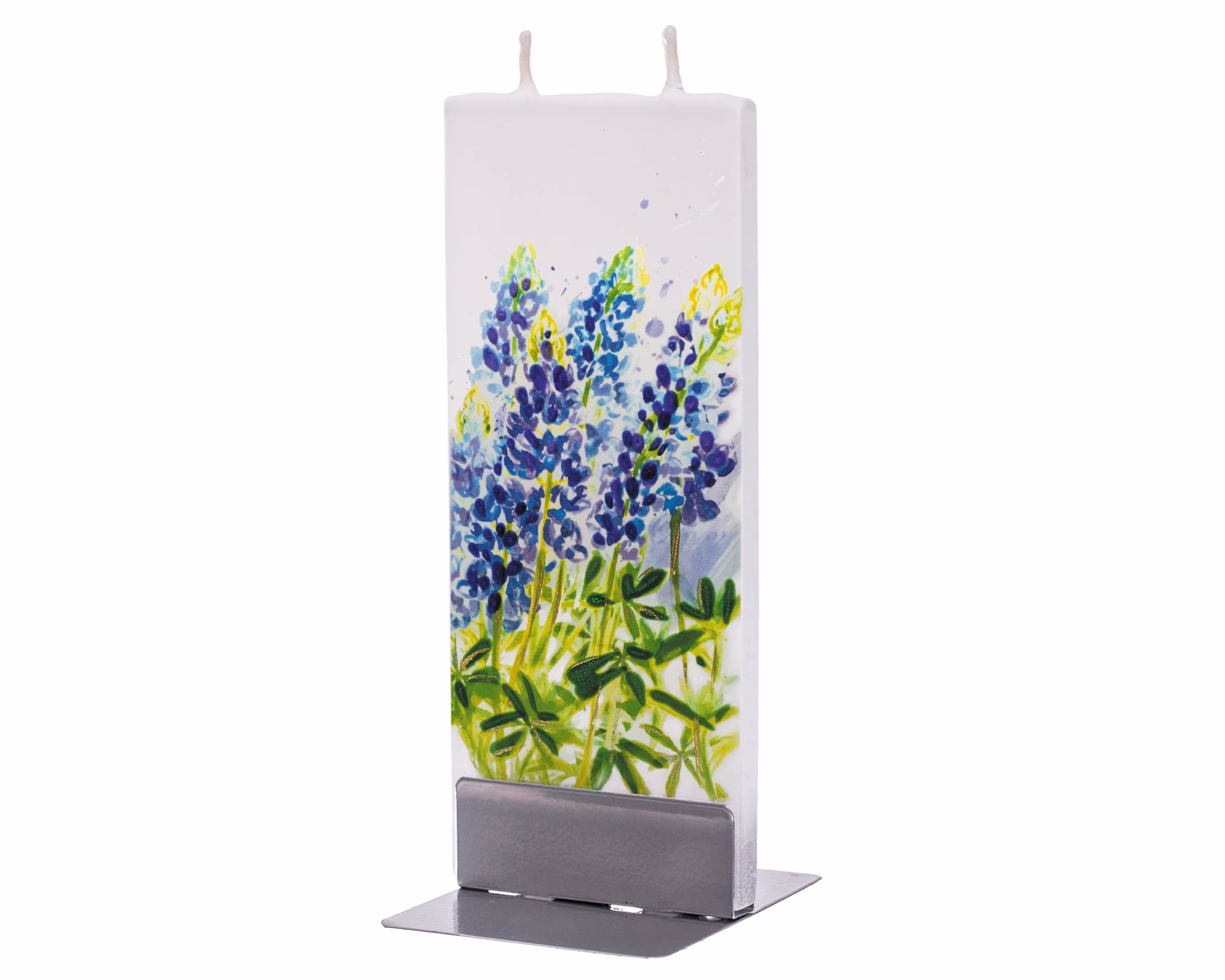 Hand Painted Flat Candle | Bluebonnet Small Unique Gift Spring Floral Shelf Décor